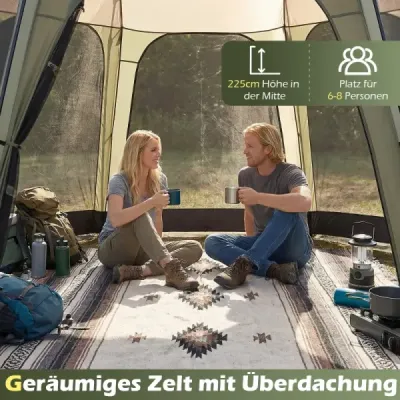 Cort de camping portabil Cort net pliabil pentru 6-8 persoane cu protectie net de perete soare si sac de transport