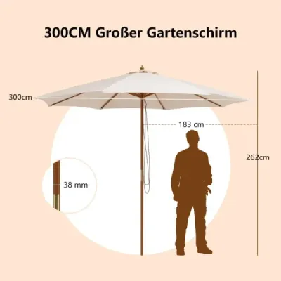 300 cm parasolar mare Bej + 2 lounger soare stabilit cu backrest reglabil Alb