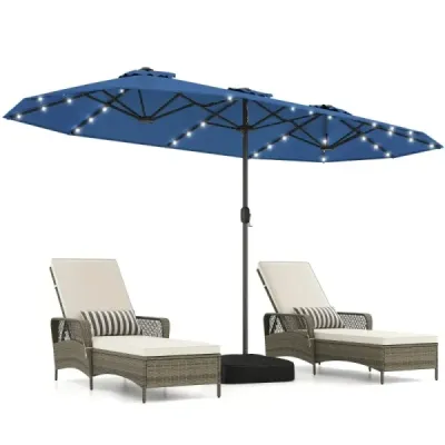 Dublu soareshade cu stand & LED-uri & UPF 50+ umbrela gradina umbrela albastru