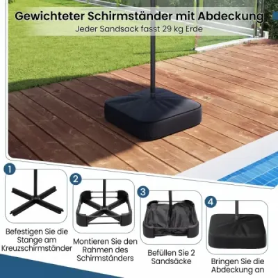 Dublu soareshade cu stand & LED-uri & UPF 50+ umbrela gradina umbrela albastru