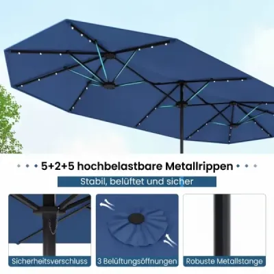 Dublu soareshade cu stand & LED-uri & UPF 50+ umbrela gradina umbrela albastru