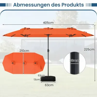 Dublu soareshade cu stand & LED-uri si umbrela gradina UFF 50+ umbrela Portocaliu
