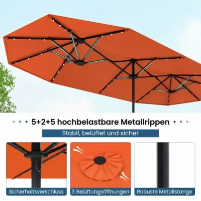 Dublu soareshade cu stand & LED-uri si umbrela gradina UFF 50+ umbrela Portocaliu