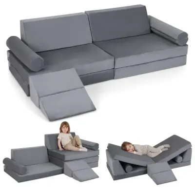 10 părți canapea pentru copii set modular copii canapeaua de joacă cu mașină moale de birou de cristal lavabile acoperă gri