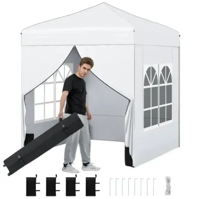 Pavilion de grădină pliabil 2 x 2m cu pereţi laterali detaşabili White