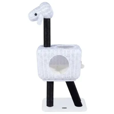 Scratch Rattan 110 cm Cat Tower în Sheep Design cu Cat Cave Sisal jurnale & spânzurare Ball joc