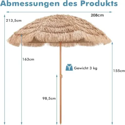 220 cm mare terasă umbrelă cu 8 umbrele în stil Hawaiian