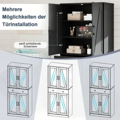 Cabinet de bucatarie cu 4 usi & sertar & 3 rafturi reglabile dulap de depozitare negru