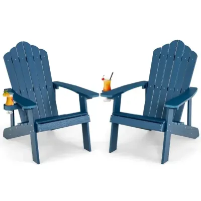 Set 2 Scaun Adirondack Scaun gradina cu suport bautura albastru