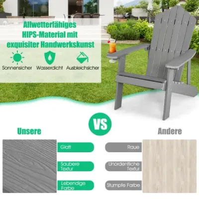 Set 2 scaun scaun gradina Adirondack cu suport de bautura gri deschis