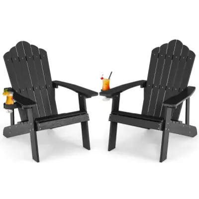 Set 2 Scaun Adirondack Scaun gradina cu suport de bautura negru