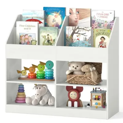 Copii Bookcase 80 cm Raft pentru copii mari cu 4 rafturi si 4 compartimente deschise Alb