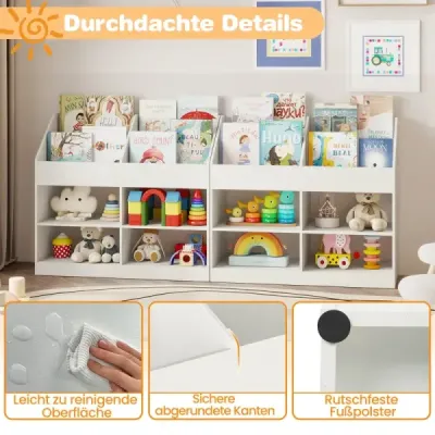 Copii Bookcase 80 cm Raft pentru copii mari cu 4 rafturi si 4 compartimente deschise Alb