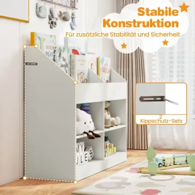 Copii Bookcase 80 cm Raft pentru copii mari cu 4 rafturi si 4 compartimente deschise Alb