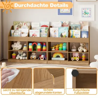 Copii Bookcase 80 cm Raft pentru copii mari cu 4 rafturi si 4 compartimente deschise Natura