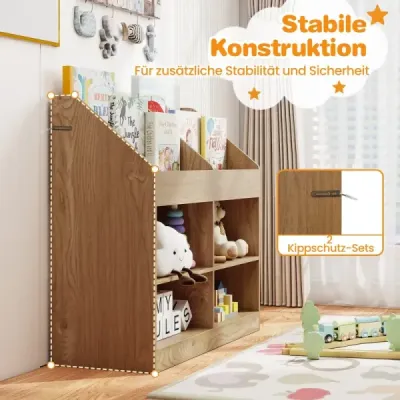 Copii Bookcase 80 cm Raft pentru copii mari cu 4 rafturi si 4 compartimente deschise Natura