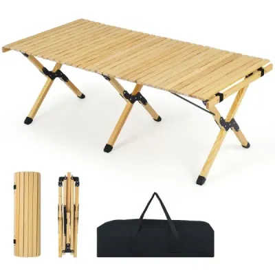 Tablă de camping lemn de picnic pliabil cu masă rollable top Masa pliantă portabilă Natura