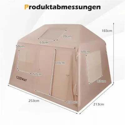 Cort de camping gonflabil pentru 4-6 persoane Cort de aer portabil cu pompă Doors & plase pentru țânțari