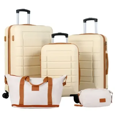 Valize Set 5 Caz de călătorie parțial extensibil cu 1 sac de călătorie & 1 sac de cultură bej