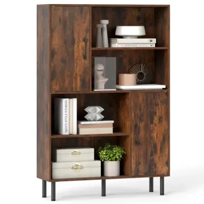 Sideboard dulap bucătărie cu 4 compartimente deschise și 2 dulapuri cu uși piept de sertare maro
