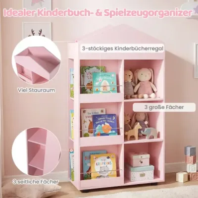 Camera pentru copii Montessori 116cm Bookcase pentru copii Lemn & Toy Storage Roz