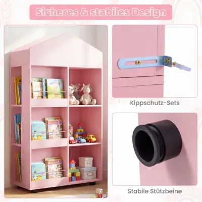 Camera pentru copii Montessori 116cm Bookcase pentru copii Lemn & Toy Storage Roz