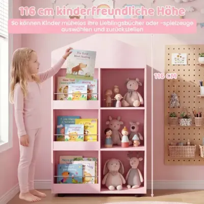 Camera pentru copii Montessori 116cm Bookcase pentru copii Lemn & Toy Storage Roz