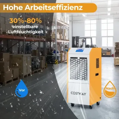 Dezumidificator de aer 90L/zi Uscator de constructii Comercial cu pompa Furtun de evacuare 4 roti 24H Timer