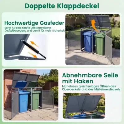 240L Metal Trash Cutter pentru 2 tone capac usi duble Lockable Garden Terrace Grey