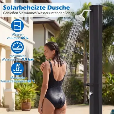 duș solar 60L inclusiv. Acoperiți duș grădină cu depozit cald piscină duș negru