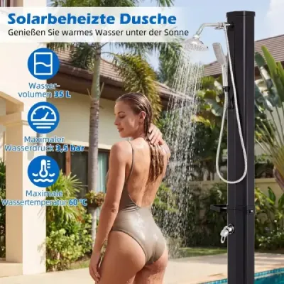 35L duș solar cu duș mână inclusiv. Duş de grădină cu duş piscină depozitare negru