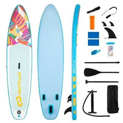 Stand gonflable up Paddle Board non-alunecare EVA confortabil Deck SUP Tablă cu rucsac albastru și alb