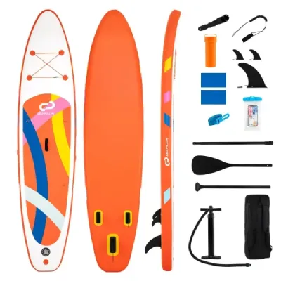 Stand gonflable up Paddle Board non-alunecare EVA confortabil Deck SUP Tablă cu rucsac portocaliu și alb