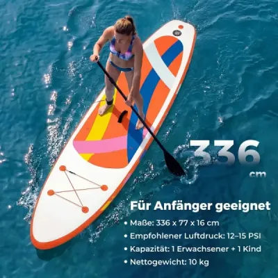 Stand gonflable up Paddle Board non-alunecare EVA confortabil Deck SUP Tablă cu rucsac portocaliu și alb