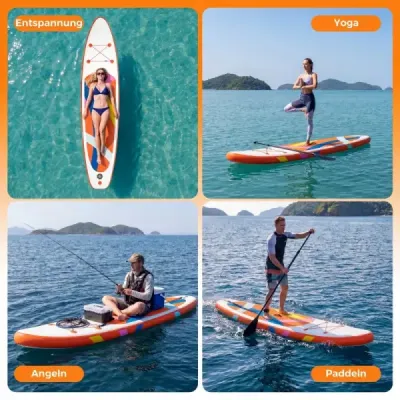 Stand gonflable up Paddle Board non-alunecare EVA confortabil Deck SUP Tablă cu rucsac portocaliu și alb
