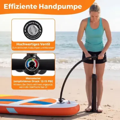 Stand gonflable up Paddle Board non-alunecare EVA confortabil Deck SUP Tablă cu rucsac portocaliu și alb