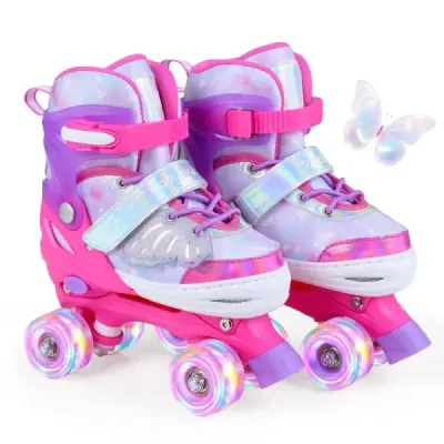 Ajustabile în 4 dimensiuni UE 34-37 Quad Skates cu 4 roți roz