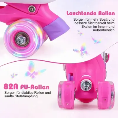 Ajustabile în 4 dimensiuni UE 34-37 Quad Skates cu 4 roți roz