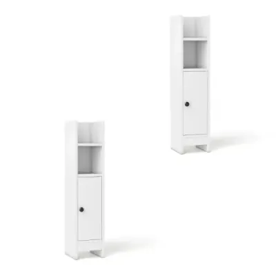 2 set dulap de toaletă îngust cu 2 compartimente deschise și 2 baie de depozitare detașabilă dulap alb