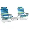 2nd set scaune de plaja cu masa Scaune pliabile de camping cu backrest reglabil albastru + verde