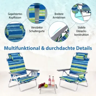 2nd set scaune de plaja cu masa Scaune pliabile de camping cu backrest reglabil albastru + verde