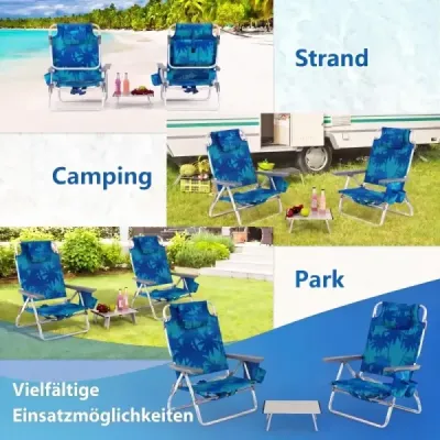2 scaune de plaja cu masa Scaune de camping pliabile cu palmier de cocos backrest reglabil
