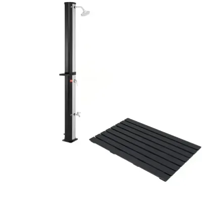 Element podea pentru duș solar WPC + 60L duș solar inclusiv. Set negru de duș grădină de acoperire
