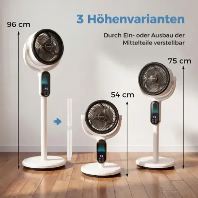 Stand ventilator 54-96 cm înălțime ventilator reglabil cu 8 niveluri 12 ore timer alb