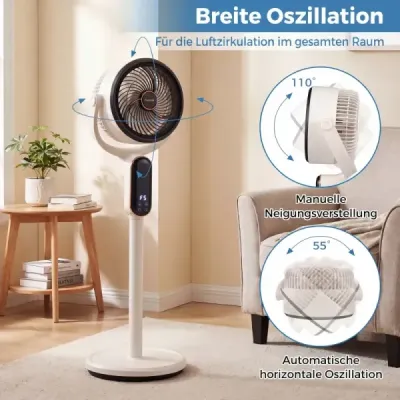 Stand ventilator 54-96 cm înălțime ventilator reglabil cu 8 niveluri 12 ore timer alb
