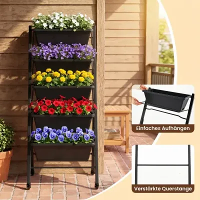 Pat vertical cu role 5 etaje Scari de flori din metal 57 x 68 x 117 cm