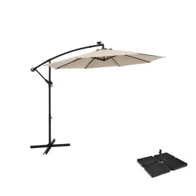 stand de umbrele 52 litri / 78 kg + parasolar cu 40 de lumini solare LED Set bej