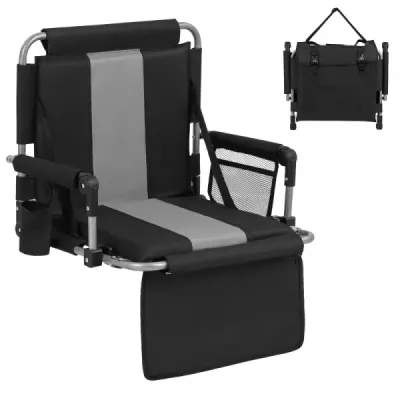 Scaun stadion cu backrest Grandstand pliabil cu sac de depozitare & suport băutură gri