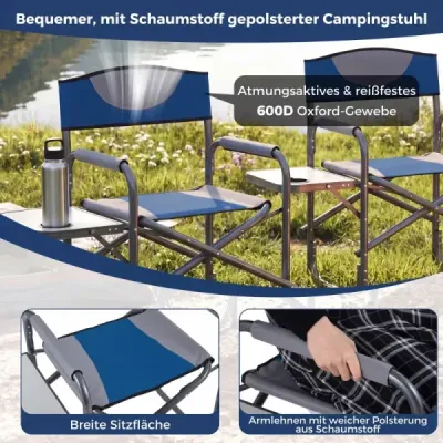 Scaun de camping pliabil cu masa laterala si suport bautura Blue