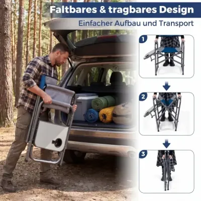 Scaun de camping pliabil cu masa laterala si suport bautura Blue